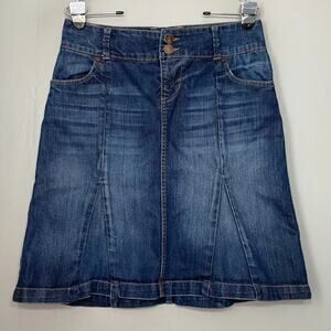Maurices Size 5 6 Blue Jean Dark Denim Short A-line Flared Skirt Y2K Flirty Boho
